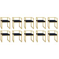 Kit 10 Cadeira de Jantar Cubo Office Escritório Recepção Ferro Dourado material sintético Azul Marinho - Ahz Móveis