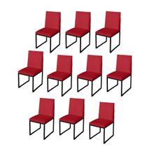 Kit 10 Cadeira de Jantar Escritorio Industrial Garden Ferro Preto Suede Vermelho - Móveis Mafer