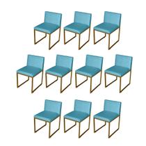 Kit 10 Cadeira de Jantar Escritorio Industrial Vittar Ferro Dourado Suede Azul Turquesa - Móveis Mafer