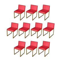 Kit 10 Cadeira de Jantar Escritorio Industrial Vittar Ferro Dourado Suede Vermelho - Móveis Mafer