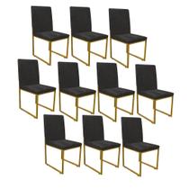 Kit 10 Cadeira de Jantar Office Sttan Industrial Escritório Sala Ferro Dourado Sintético Preto - Ahz Móveis