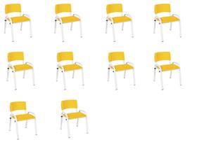 Kit 10 Cadeira Iso Infantil Creche, Escola Base Branco Amarelo
