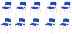Kit 10 Cadeira Iso Infantil Creche, Escola Base Branco Azul
