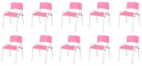 Kit 10 Cadeira Iso Infantil Creche, Escola Base Branco Rosa