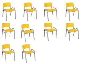 Kit 10 Cadeira Iso Infantil Creche, Escola Base Cinza Amarelo