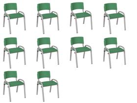 Kit 10 Cadeira Iso Infantil Creche, Escola Base Cinza Verde Escuro