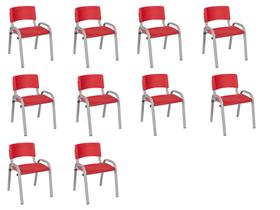 Kit 10 Cadeira Iso Infantil Creche, Escola Base Cinza Vermelho
