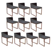 Kit 10 Cadeira Office Lee Duo Sala de Jantar Industrial Ferro Bronze Sintético Cinza e Marrom - Ahz Móveis