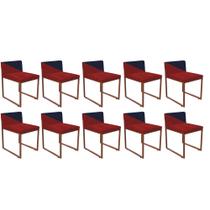 Kit 10 Cadeira Office Lee Duo Sala de Jantar Industrial Ferro Bronze Suede Vermelho e Azul Marinho - Ahz Móveis