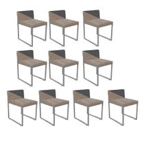 Kit 10 Cadeira Office Lee Duo Sala de Jantar Industrial Ferro Cinza material sintético Bege e Cinza - Ahz Móveis