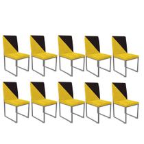 Kit 10 Cadeira Office Stan Duo Sala de Jantar Industrial Ferro Cinza Sintético Amarelo e Marrom - Ahz Móveis