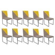 Kit 10 Cadeira Office Stan Duo Sala de Jantar Industrial Ferro Cinza Suede Bege e Amarelo - Ahz Móveis