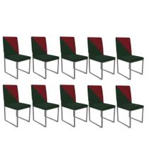 Kit 10 Cadeira Office Stan Duo Sala de Jantar Industrial Ferro Cinza Suede Verde e Vermelho - Ahz Móveis