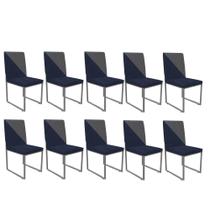 Kit 10 Cadeira Office Stan Duo Sala de Jantar Industrial Ferro Prata material sintético Azul Marinho e Cinza - Ahz Móveis