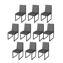 Kit 10 Cadeira Para Sala de Jantar Trendy Base Metálica Preto material sintético Cinza - Móveis Mafer