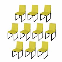 Kit 10 Cadeira Para Sala de Jantar Trendy Base Metálica Preto Suede Amarelo - Móveis Mafer