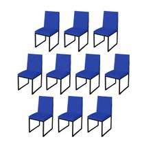 Kit 10 Cadeira Para Sala de Jantar Trendy Base Metálica Preto Tecido Sintético Azul Royal - Móveis Mafer