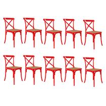 Kit 10 Cadeiras Cross Katrina X Vermelha Assento Bege Aço Asturias