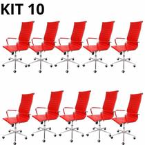 Kit 10 Cadeiras de escritório Presidente Esteirinha Charles Eames Vermelha