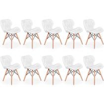 Kit 10 Cadeiras de Jantar Charles Eames Slim Wood Estofada - Branco