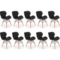 Kit 10 Cadeiras de Jantar Charles Eames Slim Wood Estofada - Preto