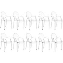 Kit 10 Cadeiras de Jantar Design Ghost Acrílica Transparente com Braço