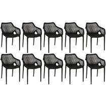 Kit 10 Cadeiras De Jantar Design Suits Com Braços Empilhável Em Polipropileno - Preto Kit 10 Cadeiras De Jantar Design Suits Com Braços Empilhável Em Polipropileno - Preto