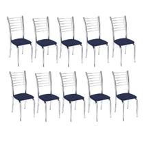 Kit 10 Cadeiras de Jantar Lara cromada para cozinha Assento material sintético Azul Marinho - Aurora Line Kit 10 Cadeiras de Jantar Lara cromada para cozinha Assento material sintético Azul Marinho - Aurora Line