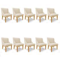 Kit 10 Cadeiras de Jantar Liz material sintético Bege Base Fixa Madeira Castanho D03 - D'Rossi