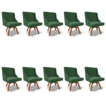 Kit 10 Cadeiras de Jantar Liz Veludo Verde Esmeralda Base Giratória de Madeira MM35 - D'Rossi