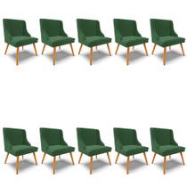 Kit 10 Cadeiras de Jantar Liz Veludo Verde Esmeralda Pés Palito Castanho - D'Rossi