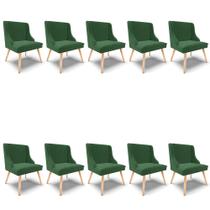 Kit 10 Cadeiras de Jantar Liz Veludo Verde Esmeralda Pés Palito Natural - D'Rossi