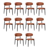 Kit 10 Cadeiras de Jantar Lucy Estrutura Aço Carbono Laminado Preto com Estofado Poliuretano Caramel