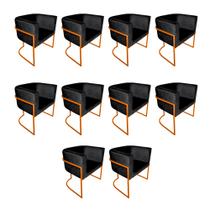 Kit 10 Cadeiras de Jantar Premium Base de Ferro Cobre Veludo Preto