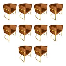 Kit 10 Cadeiras de Jantar Premium Base de Ferro Dourada Veludo Terracota Kit 10 Cadeiras de Jantar Premium Base de Ferro Dourada Veludo Terracota