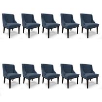 Kit 10 Cadeiras De Jantar Suede Azul Marinho Base Madeira