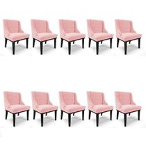 Kit 10 Cadeiras De Jantar Suede Rosa Bebê Base Madeira