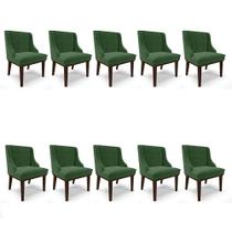Kit 10 Cadeiras De Jantar Suede Verde Base Fixa Madeira