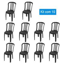 Kit 10 Cadeiras de Plástico Bistrô Pretas
