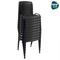 Kit 10 Cadeiras de Plástico Polipropileno LG flex Reforçada Empilhável Preta