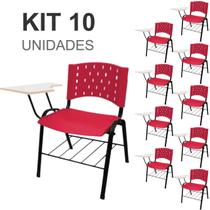 KIT 10 Cadeiras Escolar Universitária com Prancheta e Porta Livros e apoio de braço Cor Vermelho REAPLAST - REALPLAST