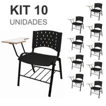 KIT 10 Cadeiras Escolares Universitárias com prancheta com porta livros - REALPLAST