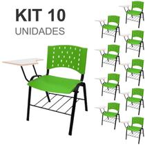 KIT 10 Cadeiras Escolares Universitárias com Prancheta e Porta Livros Cor Verde REAPLAST - REALPLAST
