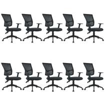 Kit 10 Cadeiras Escritório Diretor Ergonômica NR17 Tela Mesh Londres Preto Kit 10 Cadeiras Escritório Diretor Ergonômica NR17 Tela Mesh Londres Preto