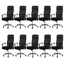 Kit 10 Cadeiras Escritório Presidente com Relax Tela Mesh material sintético 3307 Preto