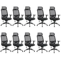 Kit 10 Cadeiras Escritório Presidente Ergonômica NR17 Genebra Preto Kit 10 Cadeiras Escritório Presidente Ergonômica NR17 Genebra Preto