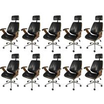Kit 10 Cadeiras Escritorio Presidente material sintético e Madeira Bergen 3331