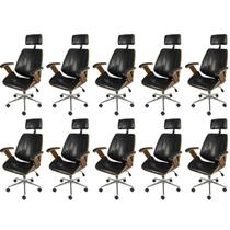 Kit 10 Cadeiras Escritorio Presidente material sintético e Madeira Bergen 3331 Preto