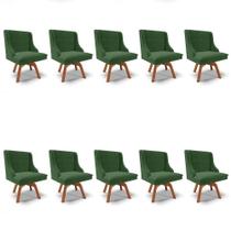 Kit 10 Cadeiras Estofadas Base Giratória De Madeira Lia Suede Verde - Ibiza