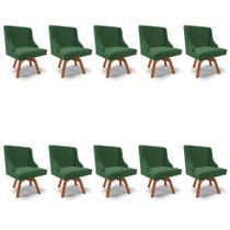 Kit 10 Cadeiras Estofadas Base Giratória de Madeira Lia Veludo Verde Esmeralda - Ibiza